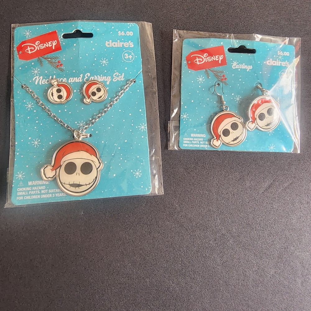 New Disney Jack Skellington Nightmare Before Christmas Necklace & two Earring Se